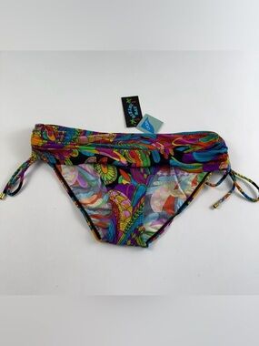 Bikini Bay Taux Tie Skirted Bikini Bottom Funky Feathers Multicolor Size 16 NWT